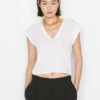 Le High Rise V Neck Tee -- Blanc -Elegant Wear Store 58 LWTS0916 BLANC 0569