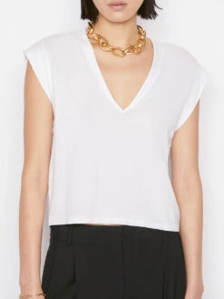 Le High Rise V Neck Tee -- Blanc -Elegant Wear Store 58 LWTS0916 BLANC 0583