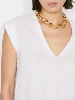 Le High Rise V Neck Tee -- Blanc -Elegant Wear Store 58 LWTS0916 BLANC 0584