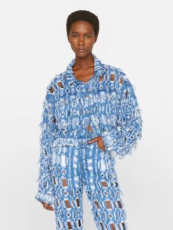 Cropped Oversized Jacket -- Blueprint Frays -Elegant Wear Store COVJK727 BLUEPRINT FRAYS FRSU23EC WOMENS DAY 05 1378HR