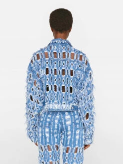 Cropped Oversized Jacket -- Blueprint Frays -Elegant Wear Store COVJK727 BLUEPRINT FRAYS FRSU23EC WOMENS DAY 05 1393HR