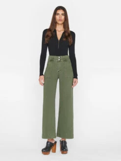 Double Waist Band Slim Palazzo -- Washed Surplus