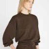 Balloon Sleeve Crew Sweatshirt -- Espresso -Elegant Wear Store F23ACH02 ESPRESSO 0386
