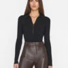 Rib Zipper Bodysuit -- Noir -Elegant Wear Store F23FSW02 NOIR 0557