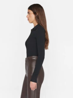 Rib Zipper Bodysuit -- Noir -Elegant Wear Store F23FSW02 NOIR 0562