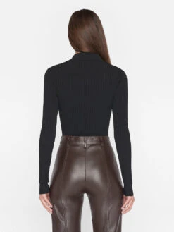 Rib Zipper Bodysuit -- Noir -Elegant Wear Store F23FSW02 NOIR 0568