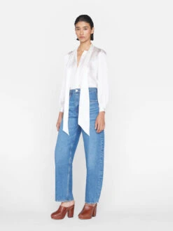 Femme Tie Neck Blouse -- Off White -Elegant Wear Store F23SBL01 OFF WHITE 0233