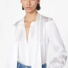 Femme Tie Neck Blouse -- Off White 1 Femme Tie Neck Blouse -- Off White -Elegant Wear Store F23SBL01 OFF WHITE 0248