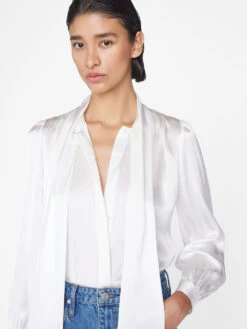 Femme Tie Neck Blouse -- Off White -Elegant Wear Store F23SBL01 OFF WHITE 0250