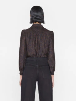 Femme Tie Neck Blouse -- Espresso Multi -Elegant Wear Store F23SBL02 ESPRESSO MULTI 1564