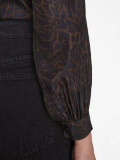 Femme Tie Neck Blouse -- Espresso Multi -Elegant Wear Store F23SBL02 ESPRESSO MULTI 1567