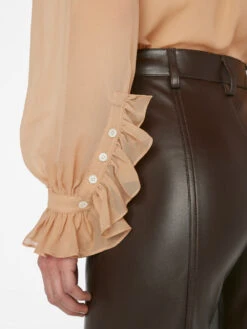 Ruffle Front Button Up Shirt -- Blush -Elegant Wear Store F23SBL03 BLUSH 0825