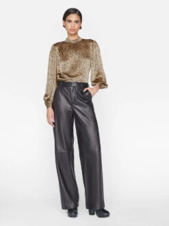 Shirred Mock Neck Blouse -- Beige Multi -Elegant Wear Store F23SBL06 BEIGE MULTI 0903