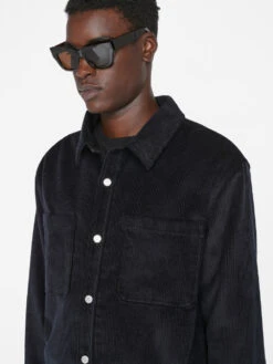 Wide Wale Corduroy Overshirt -- Noir -Elegant Wear Store LMSH0419 NOIR 0866