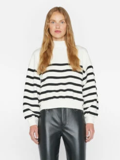 Balloon Sleeve Mockneck Sweatshirt -- Off White Multi -Elegant Wear Store LWAC0748 OFF WHITE MULTI 0764
