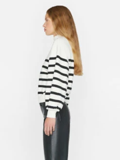 Balloon Sleeve Mockneck Sweatshirt -- Off White Multi -Elegant Wear Store LWAC0748 OFF WHITE MULTI 0775