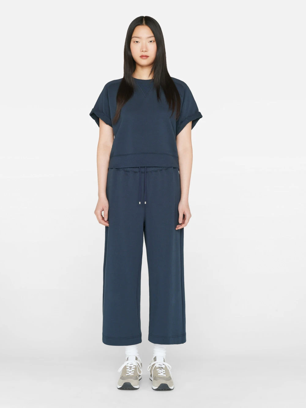 Cropped Wide Leg Sweatpant -- Navy 4 Cropped Wide Leg Sweatpant -- Navy - Image 2