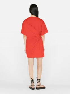 Draped Knit Mini Dress -- Red Orange -Elegant Wear Store LWKD0472 RED ORANGE FRSU23EC II WOMENS DAY 01 0197HR