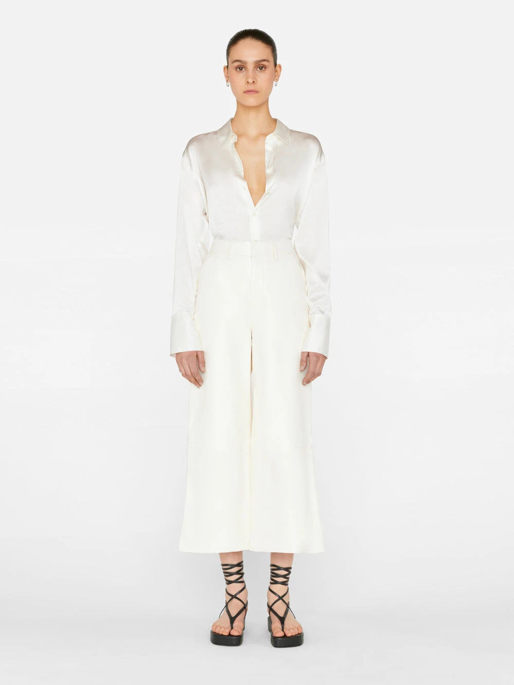 Wide Leg Crop Leather Trouser -- Bone 4 Wide Leg Crop Leather Trouser -- Bone - Image 2