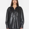 Recycled Leather Shirt Jacket -- Noir -Elegant Wear Store LWLT0723 NOIR 0670
