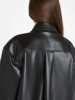 Recycled Leather Shirt Jacket -- Noir -Elegant Wear Store LWLT0723 NOIR 0690