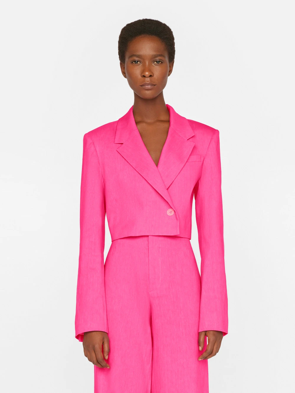 Cropped Strong Shoulder Blazer -- Flamingo 3 Cropped Strong Shoulder Blazer -- Flamingo