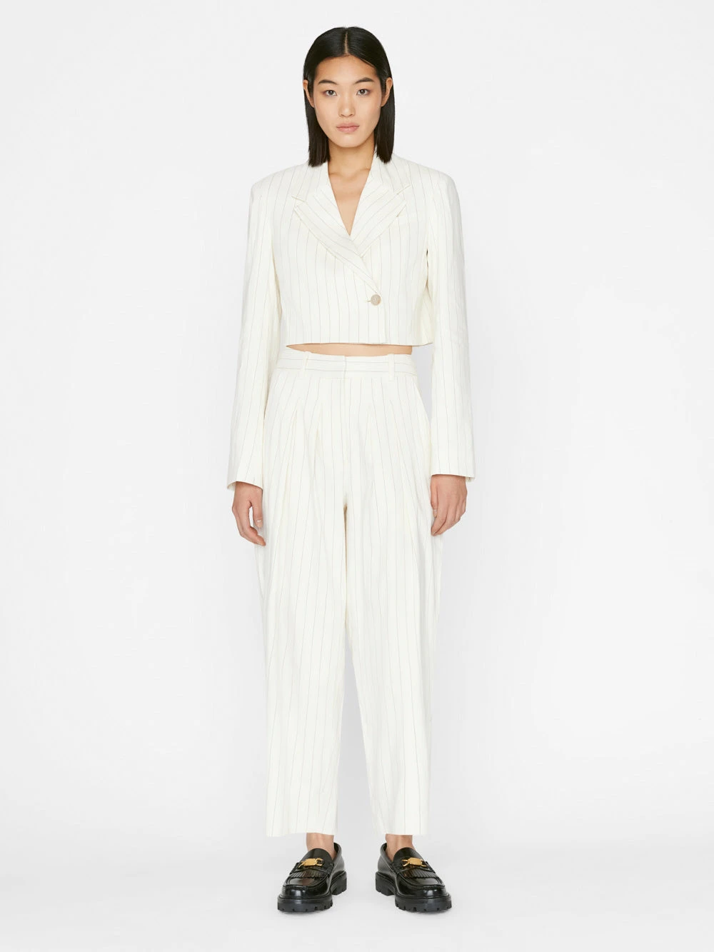 Cropped Strong Shoulder Blazer -- Bone Multi 4 Cropped Strong Shoulder Blazer -- Bone Multi - Image 2