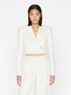 Cropped Strong Shoulder Blazer -- Bone Multi