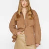 Oversized Trucker Shirt Jacket -- Light Camel -Elegant Wear Store LWOT0948 LIGHT CAMEL 0842