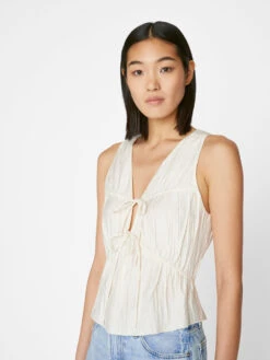 Cinched Crinkle Tank -- Off White -Elegant Wear Store LWSH2580 OFFWHITE FRSP23EC II WOMENS DAY 01 0034HR