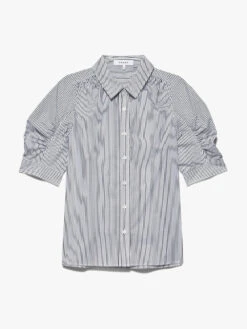 Ruched Puff Sleeve Shirt -- Noir Multi -Elegant Wear Store LWSH2765 NOIRMULTI