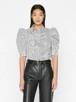 Ruched Puff Sleeve Shirt -- Noir Multi