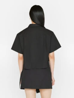Cropped Short Sleeve Shirt -- Noir -Elegant Wear Store LWSH2789 NOIR FRSU23EC II WOMENS DAY 01 0083HR