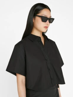 Cropped Short Sleeve Shirt -- Noir -Elegant Wear Store LWSH2789 NOIR FRSU23EC II WOMENS DAY 01 0092HR