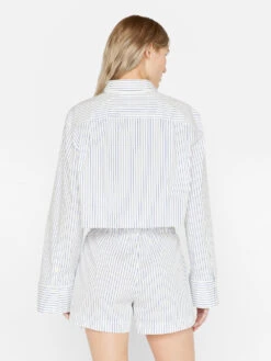 Cropped Wide Sleeve Shirt -- Cobalt Multi 17 Cropped Wide Sleeve Shirt -- Cobalt Multi -Elegant Wear Store LWSH2794 COBALT MULTI FRSU23EC WOMENS DAY 03 0436HR