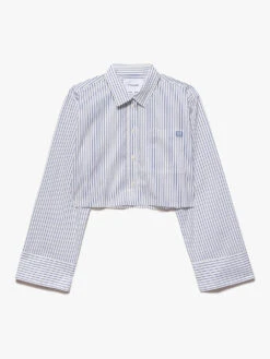 Cropped Wide Sleeve Shirt -- Cobalt Multi 19 Cropped Wide Sleeve Shirt -- Cobalt Multi -Elegant Wear Store LWSH2794 COMU