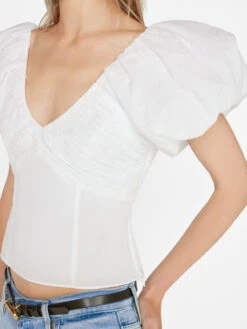 Puff Sleeve Top -- Blanc 12 Puff Sleeve Top -- Blanc -Elegant Wear Store LWSH2798 BLANC FRSU23EC WOMENS DAY 03 0672HR