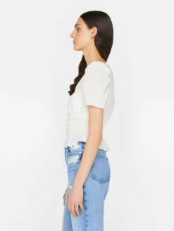 Corded Covered Shoulder Top -- Blanc -Elegant Wear Store LWSH2827 BLANC FRSU23EC II WOMENS DAY 02 0762HR