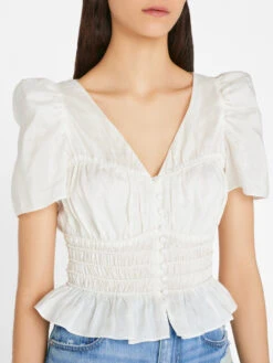 Corded Covered Shoulder Top -- Blanc -Elegant Wear Store LWSH2827 BLANC FRSU23EC II WOMENS DAY 02 0780HR