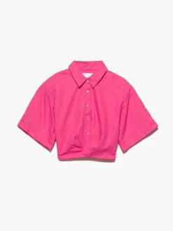 Cropped Twist Front Shirt -- Flamingo -Elegant Wear Store LWSH2828 FLAM
