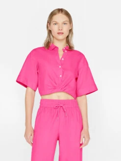 Cropped Twist Front Shirt -- Flamingo