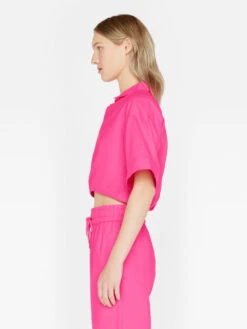 Cropped Twist Front Shirt -- Flamingo -Elegant Wear Store LWSH2828 FLAMINGO FRSU23EC WOMENS DAY 03 0889HR