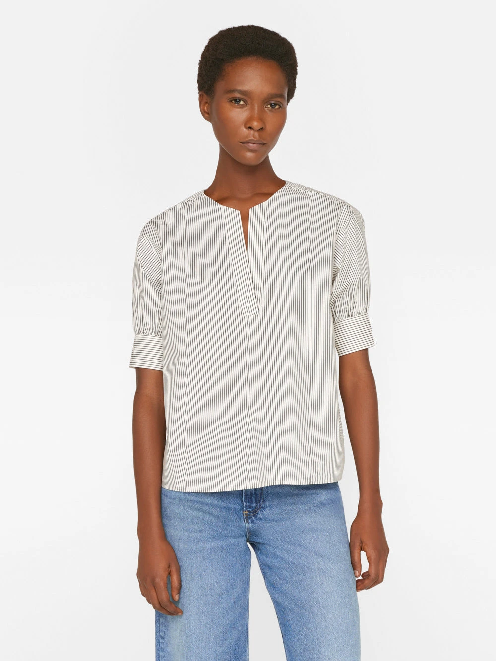 V-Neck Popover Top -- Bone Multi 3 V-Neck Popover Top -- Bone Multi