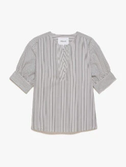 V-Neck Popover Top -- Bone Multi 19 V-Neck Popover Top -- Bone Multi -Elegant Wear Store LWSH2829 BONM