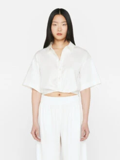Cropped Twist Front Shirt -- Off White
