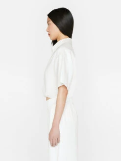 Cropped Twist Front Shirt -- Off White -Elegant Wear Store LWSH2889 OFF WHITE FRSU23EC II WOMENS DAY 01 0496HR