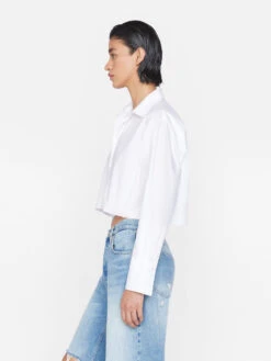 The Cropped Oversized Shirt -- Blanc -Elegant Wear Store LWSH2892 BLANC 0106
