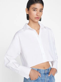 The Cropped Oversized Shirt -- Blanc -Elegant Wear Store LWSH2892 BLANC 0122