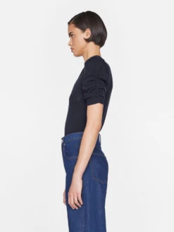 Ruched Sleeve Cashmere Sweater -- Navy -Elegant Wear Store LWSW1595 NAVY 0609