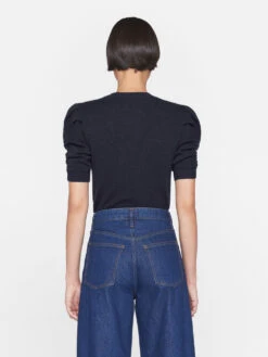 Ruched Sleeve Cashmere Sweater -- Navy -Elegant Wear Store LWSW1595 NAVY 0621